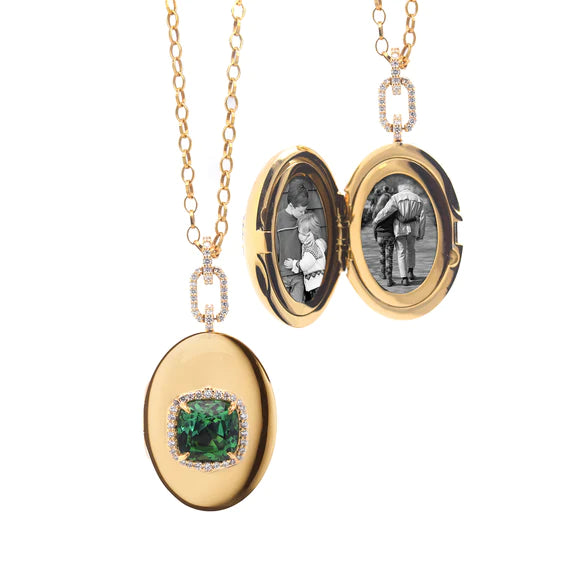 Special Edition Blue Green Tourmaline and Diamond Locket - Gunderson's Jewelers