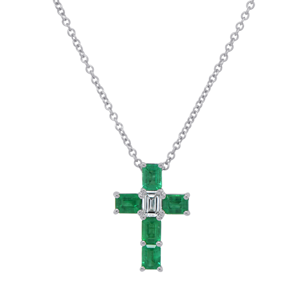 Diamond and Emerald Cross Brooch Pendant