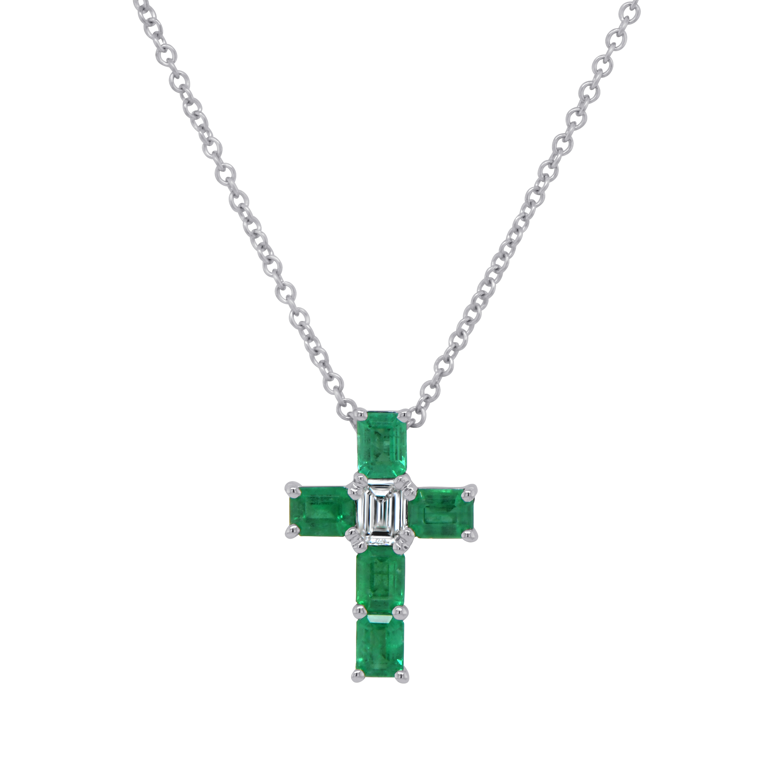 Diamond and Emerald Cross Brooch Pendant