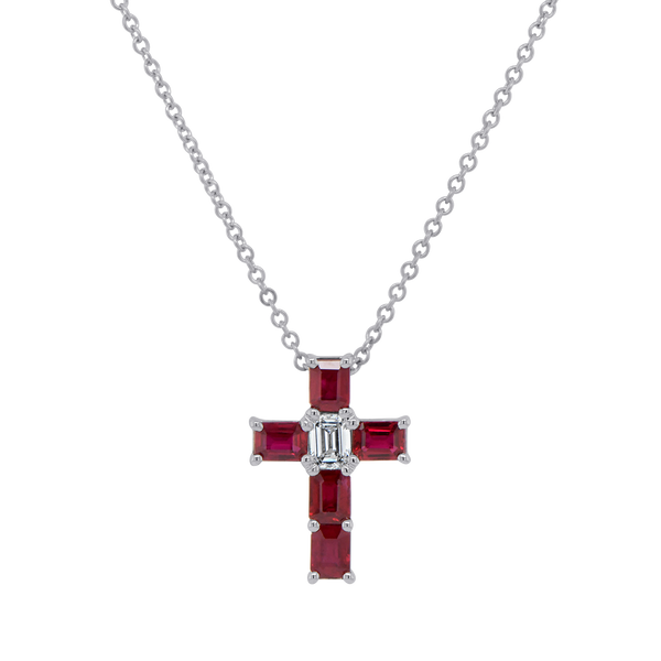 Diamond and Ruby Cross Brooch Pendant