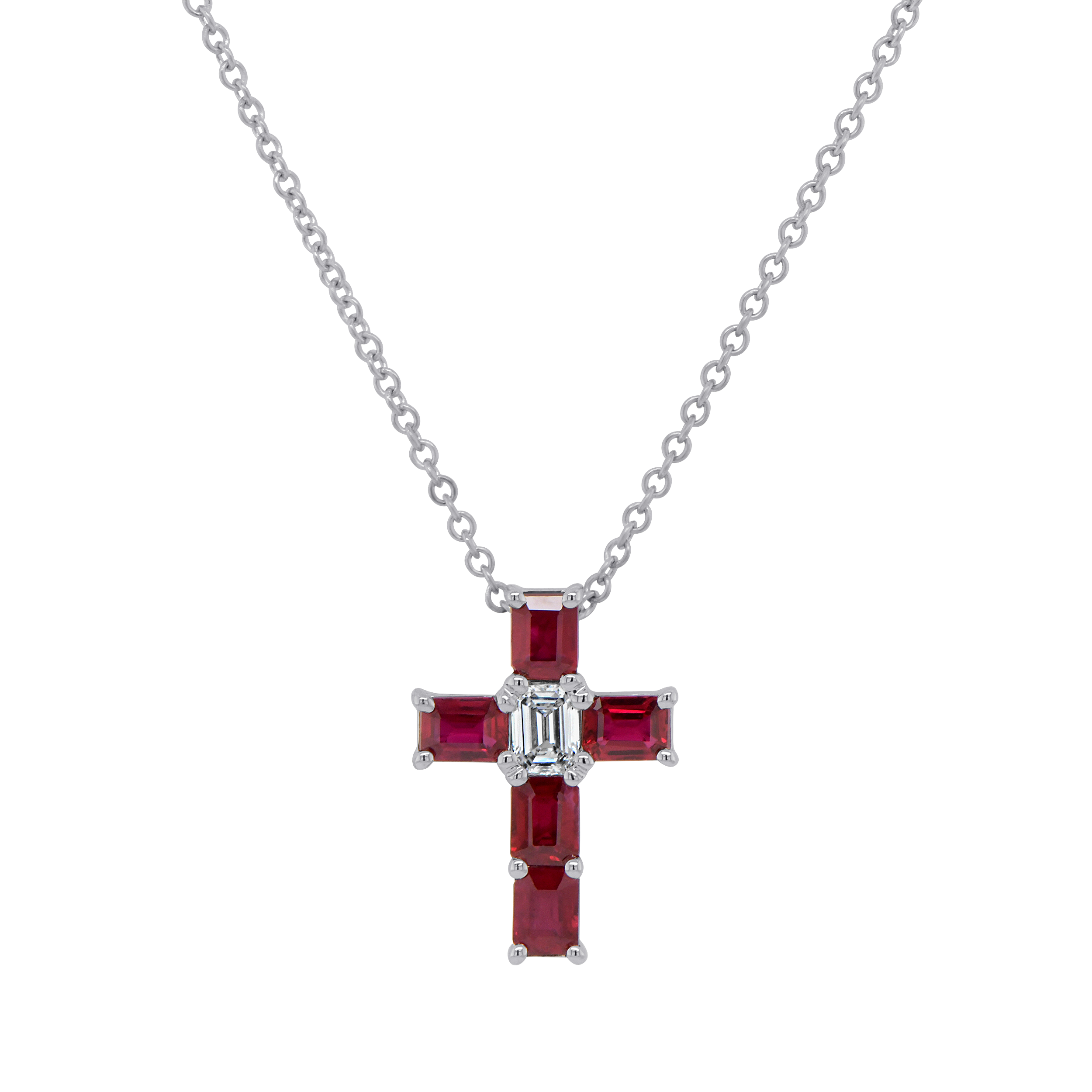 Diamond and Ruby Cross Brooch Pendant