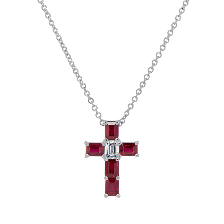 Diamond and Ruby Cross Brooch Pendant