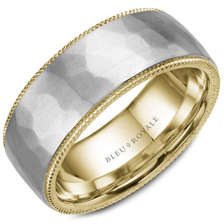 14K Yellow Gold Band with a Hammered White Gold Center