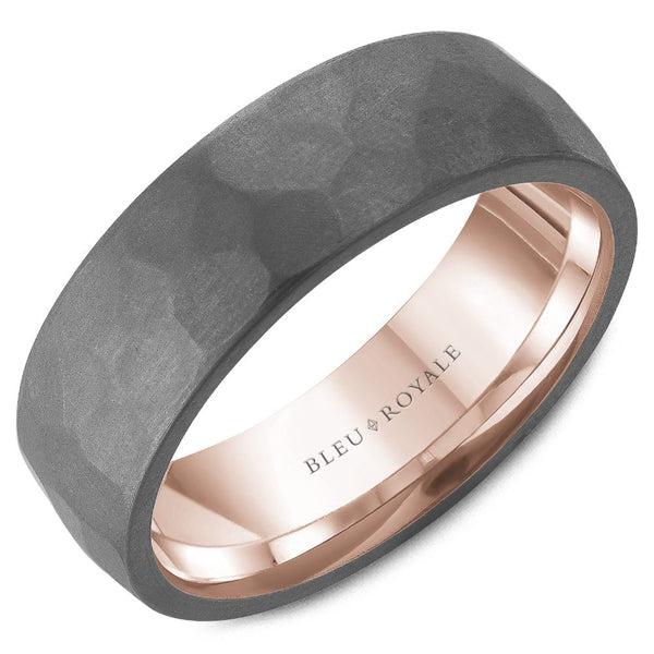 18K Rose Gold Trim With Frosted Hammered Grey Tantalum