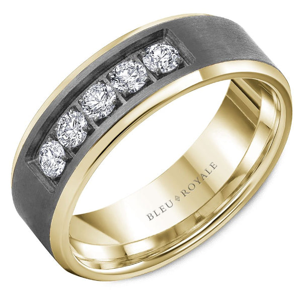 0.478ctw Diamond Brushed Tantalum With 14K Yellow Gold