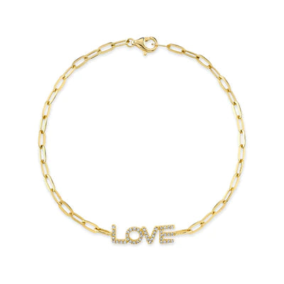 0.12ctw Diamond "Love" Paper Clip Link Bracelet - Gunderson's Jewelers
