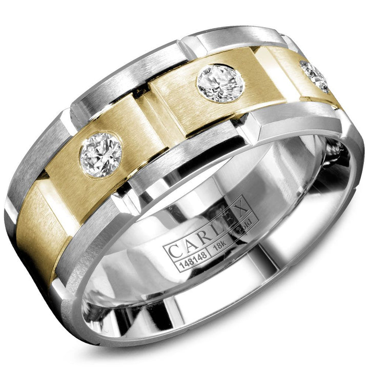 18K Yellow and White Gold Brushed Band with 0.30ctw Diamonds