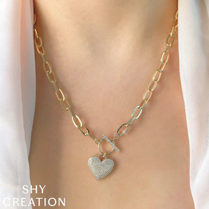 Diamond Paper Clip Pave Heart Necklace - Gunderson's Jewelers
