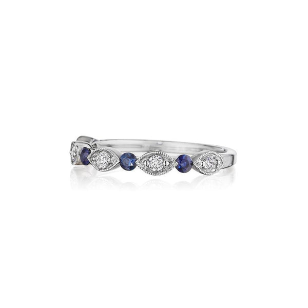 Bead Set Blue Sapphire Band with Round and Marquise Detailing - Gunderson's Jewelers