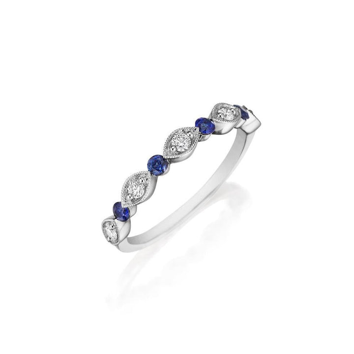 Bead Set Blue Sapphire Band with Round and Marquise Detailing - Gunderson's Jewelers