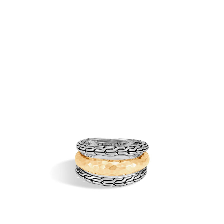 Classic Chain 18k Gold & Sterling Silver Hammered Ring - Gunderson's Jewelers