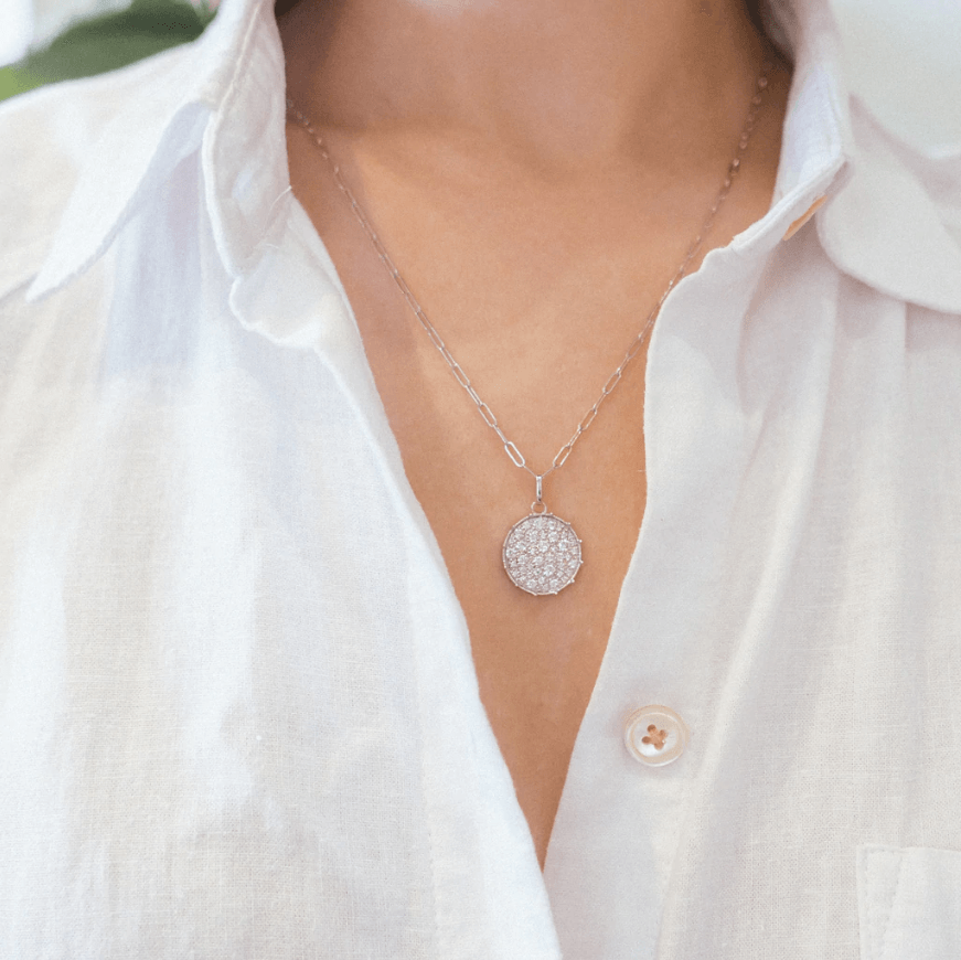 Confetti White Gold Diamond Disc Pendant - Gunderson's Jewelers