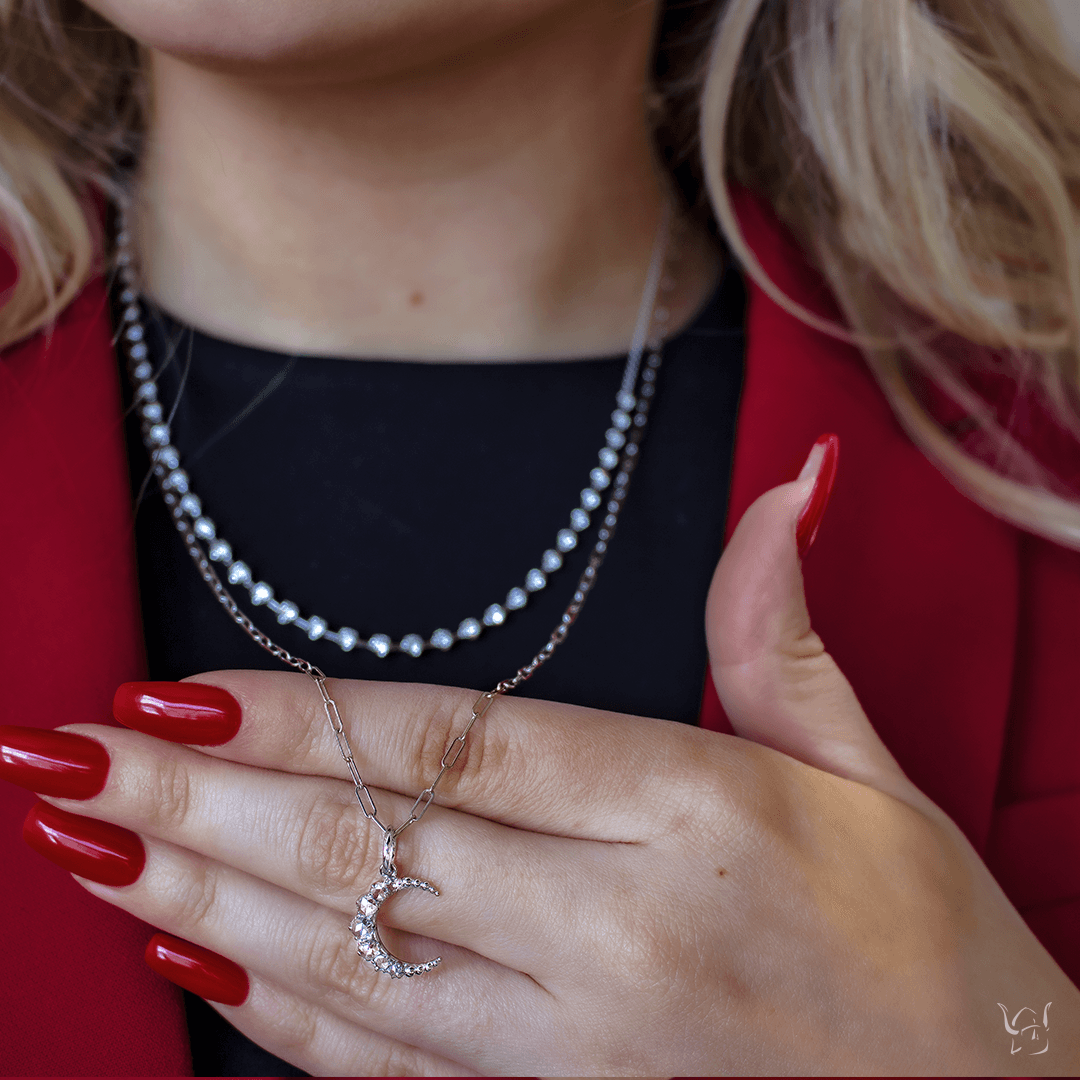 Crescent Rose Cut White Gold Diamond Charm - Gunderson's Jewelers