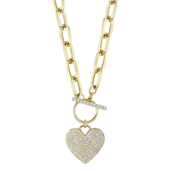 Diamond Paper Clip Pave Heart Necklace - Gunderson's Jewelers