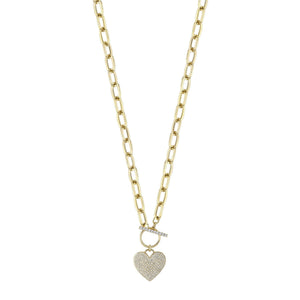 Diamond Paper Clip Pave Heart Necklace - Gunderson's Jewelers