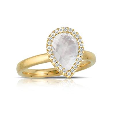 Diamond Ring with Clean Quartz over White Mother of Pearl - Gunderson's Jewelers