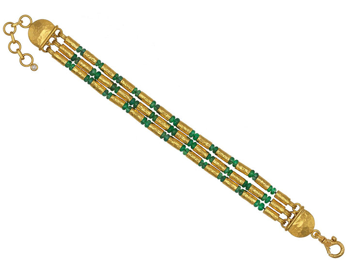 Gold Tube & Emerald Bead Bracelet - Gunderson's Jewelers