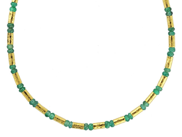 Gold Tube & Emerald Bead Necklace - Gunderson's Jewelers