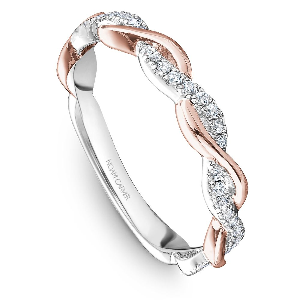 14K white and rose gold, 0.192 diamond twist wedding band