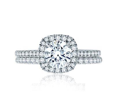 Intricate Milgrain Accent Gallery Detail Round Center with Cushion Shaped Halo Engagement Ring - Gunderson's Jewelers