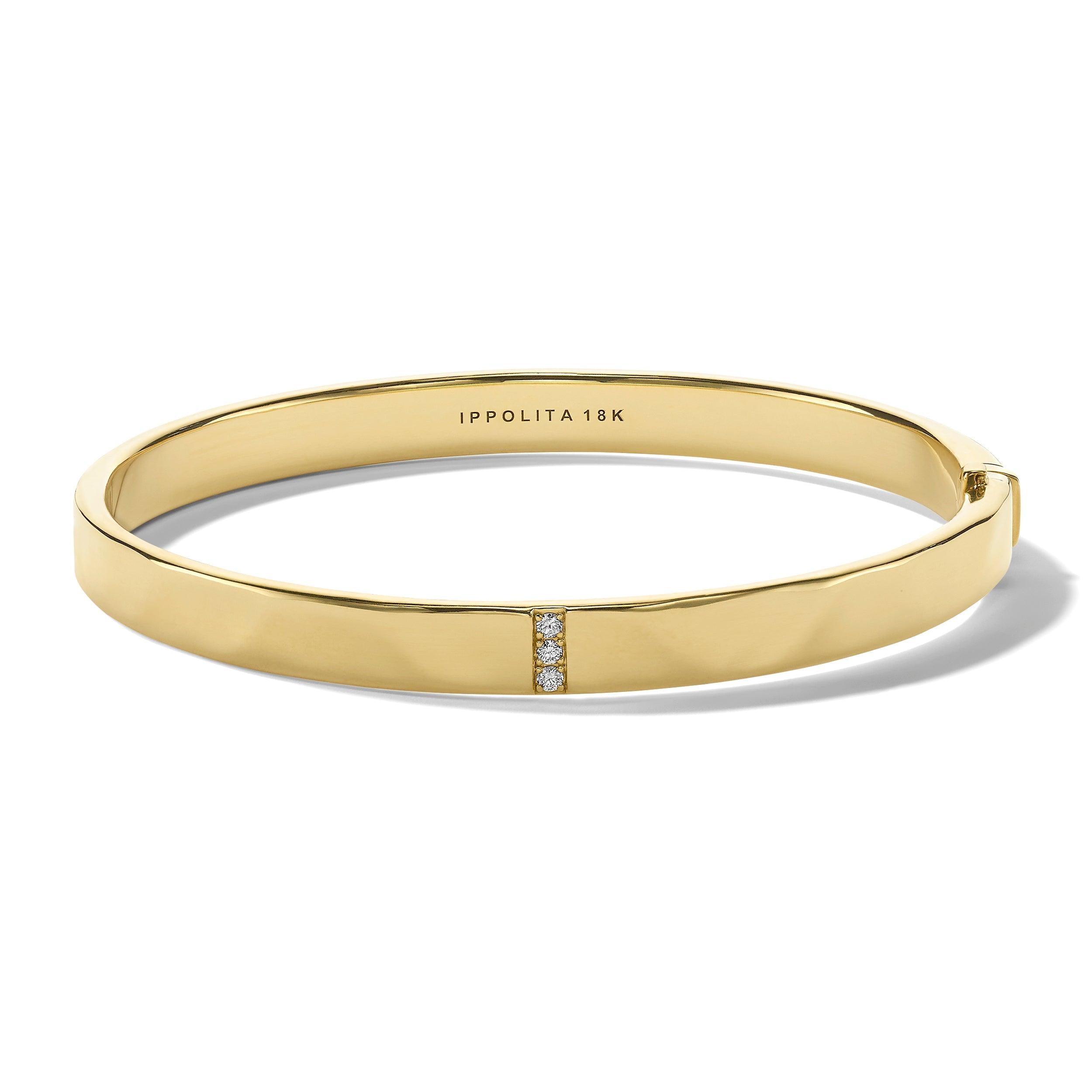Medium 3-Station Bangle  in 18K Yellow Gold with Diamonds - Gunderson's Jewelers