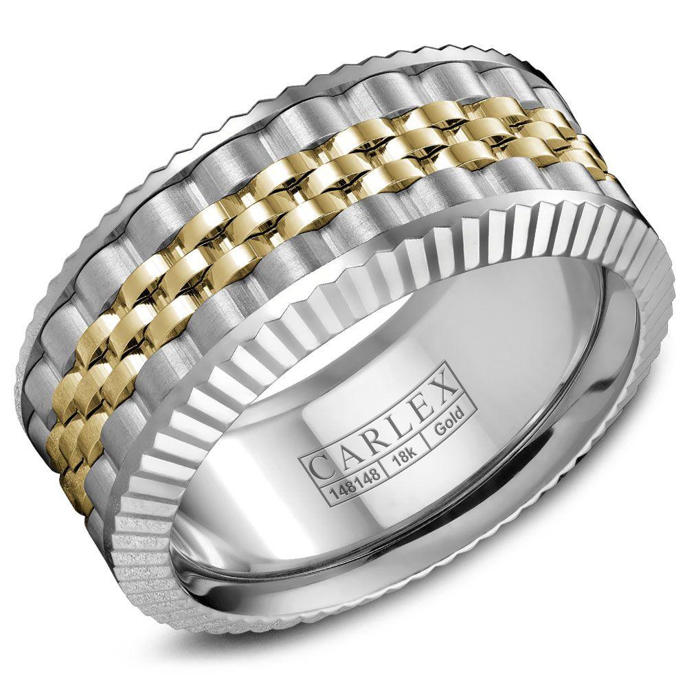 Wide two-tone groom's wedding band with ridged edges and gold chain center; interior engraving CARLEX 148148 18k Gold