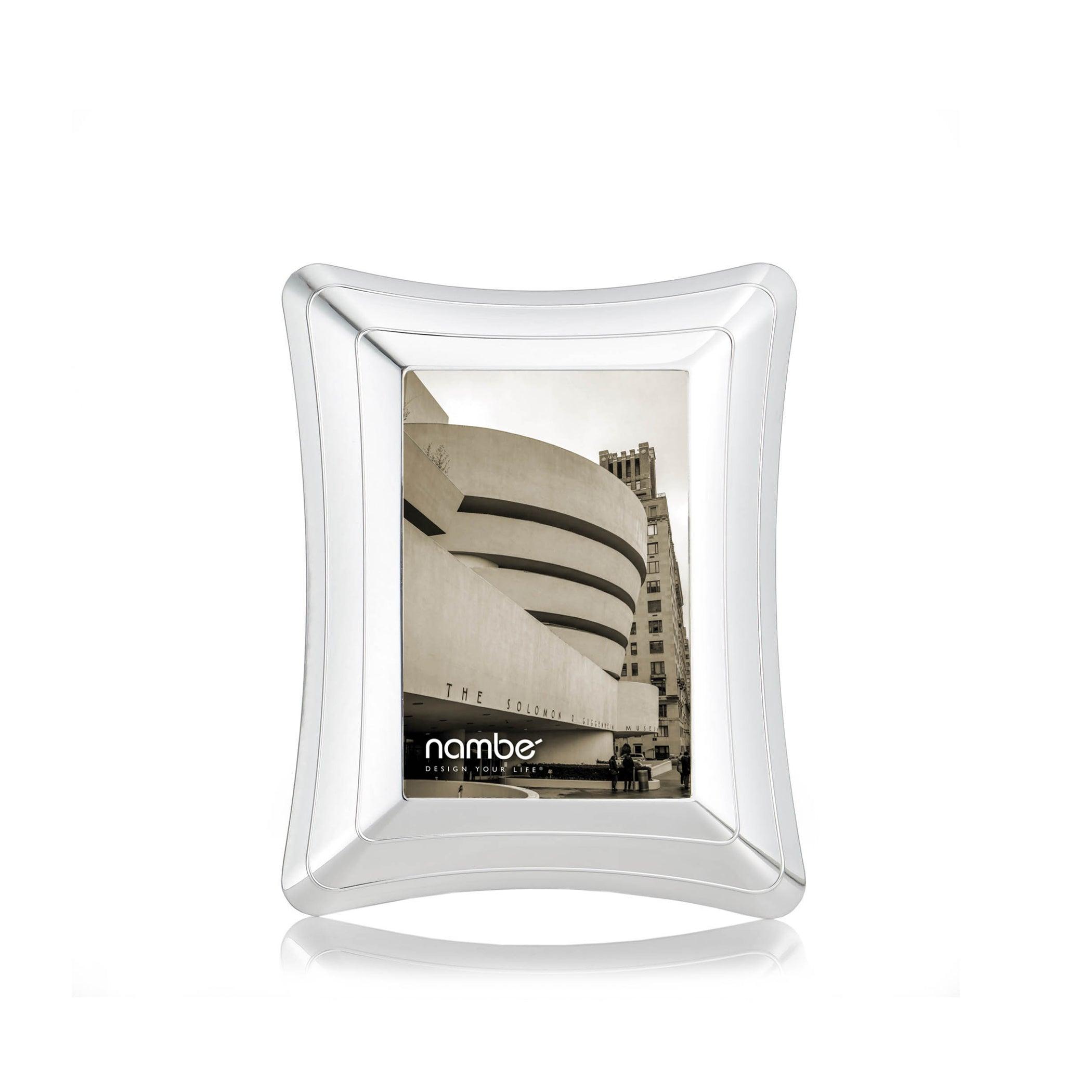 Front view of Portal Frame 4x6 showcasing polished silver finish and subtle three-tier curved border on white background