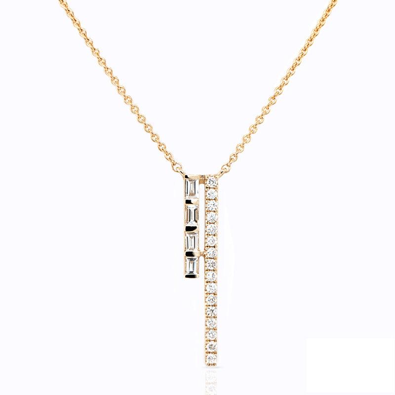Round & Baguette Diamond  Necklace, Yellow Gold - Gunderson's Jewelers