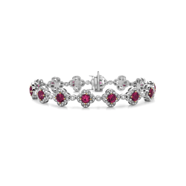 Rubellite Pastel Diamond Flower Bracelet - Gunderson's Jewelers