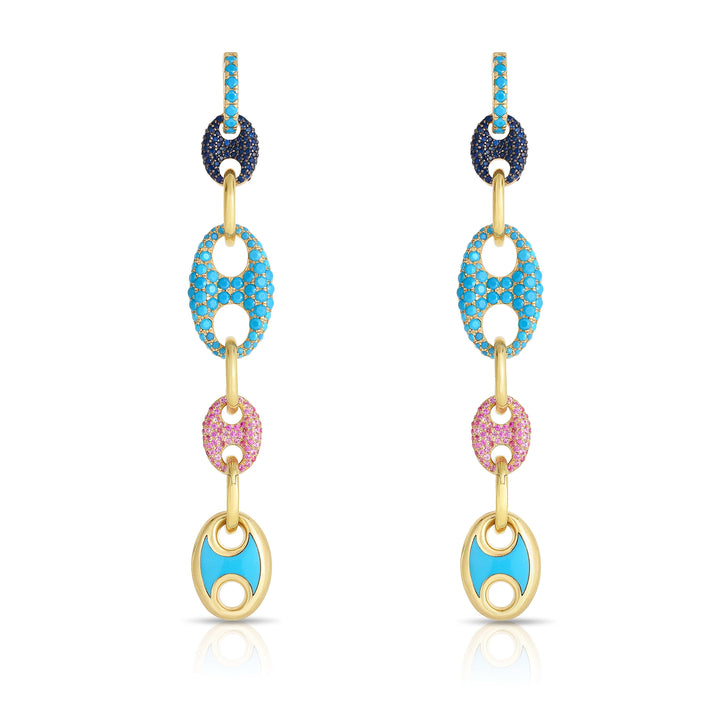 Sapphire Turquoise 14K Gold Gucci Link Earrings - Gunderson's Jewelers