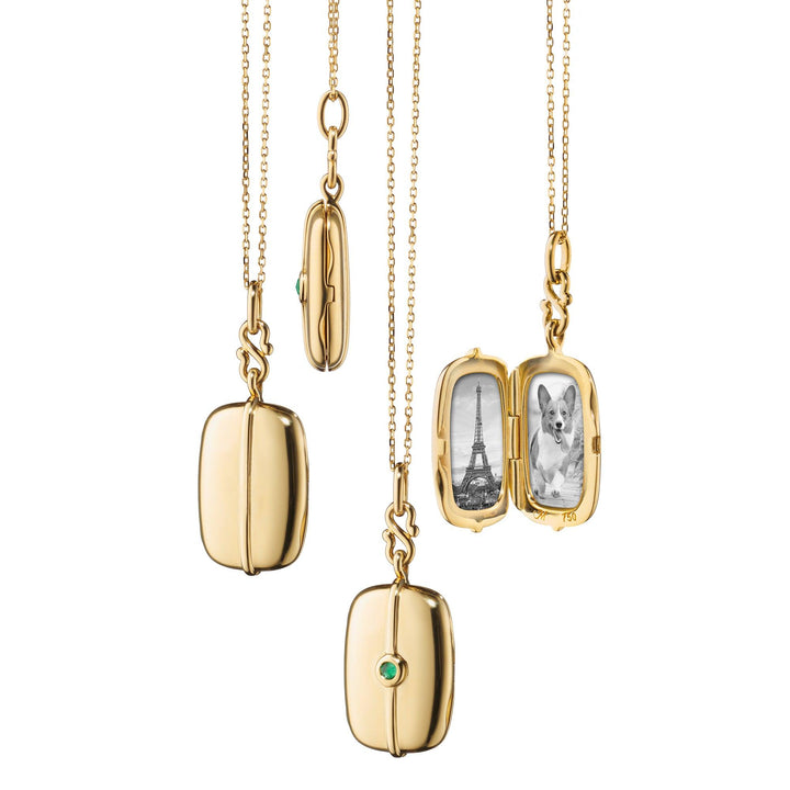 Slim "Skye" Gold Locket Necklace with Emerald - Gunderson's Jewelers