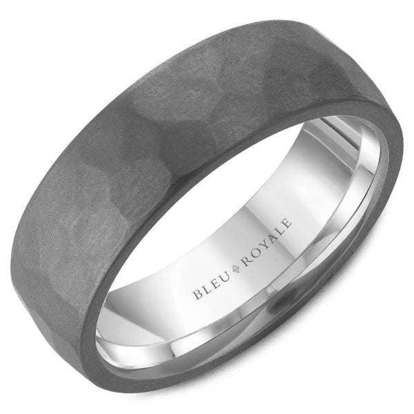 14K White Gold  With Frosted Hammered Grey Tantalum