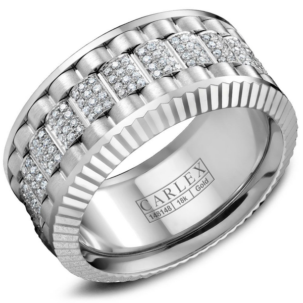 0.66ctw 14K White Gold Brushed Carved Band